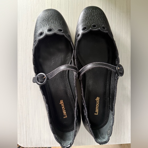 Larroude Blair Broderie Ballet Flat In Black Leather